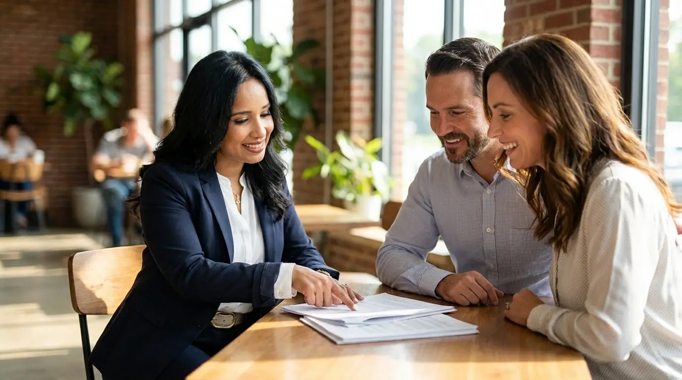 Julissa Zimmerman, Bergen County NJ listing agent, consulting with home sellers at a table